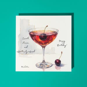 Coquetel Manhattan feito à mão - Suave, clássico e refinado sem esforço - Cartão de Feliz Aniversário Cartão de Saudação Premium e Envelope