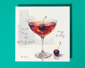 Handmade Manhattan cocktail - Smooth, classic and effortlessly refined - Happy Birthday Card Premium Greeting Card & Envelope