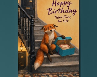 Fox Personalised Birthday Card, Funny Third Floor No Lift Cake Delivery Gift