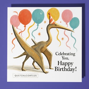 Dinosaurus Quetzalcoatlus - Verjaardagskaart - Gepersonaliseerde kaart - Kaart grappige dieren - Premium wenskaart en envelop moeder zoon zus vriend