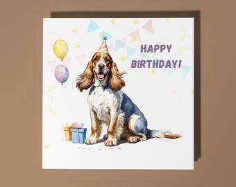 Handmade Cute English Cocker Spaniel Dog breed! Happy Birthday Card Funny Animal Card Animal Lovers Premium Greeting Card and Envelope