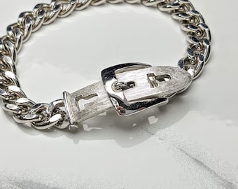 Lovely Vintage Silver-tone Link Chain Buckle Bracelet by