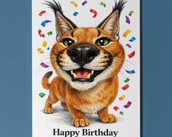 Wild Cats Party Caracal: Ear-resistible Birthday!  Happy Birthday Card Premium Greeting Card Envelope Personalised Exotic Cat Desert Lynx