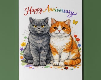Cat Breeds Collection British Shorthair Cat Couple: Tail-to-Tail Forever Anniversary Card Funny Premium Greeting Card Envelope Personalised