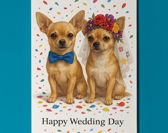 Dog Breeds Collection - Chihuahua - Happy Wedding Day Card - Funny Animal - Premium Greeting Card & Envelope - Personalised card - Couples