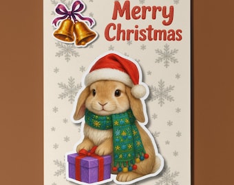 Festive Bunny with a Gift - Pop Animal 3D Collection - Christmas Card - Funny Animal - Premium Quality Greeting Card Envelope - Personalised