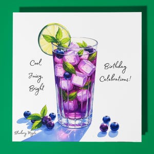 Blueberry-mojito - Cool, Juicy, Bright - Happy Birthday Card - Premium wenskaart en envelop - Gepersonaliseerde grappige kaart - vriend familie