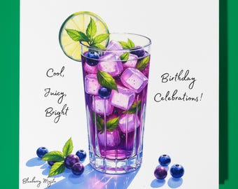 Blueberry mojito - Cool, Juicy, Bright - Happy Birthday Card - Premium Greeting Card & Envelope - Personalised funny card - friend family