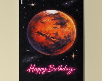 Galactic Journey Collection - Planet Mars Happy Birthday Card Premium Greeting Card and Envelope Personalised - Friends Family Mum Dad