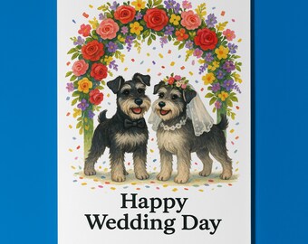 Dog Breeds Collection - Miniature Schnauzer Dogs- Happy Wedding Day Card - Funny Animal - Premium Greeting Card Envelope - Personalised card