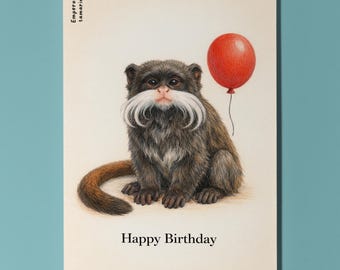 Animal Hugs Collection Emperor Tamarin: Royal birthday vibes Happy Birthday Card  Premium Greeting Card Envelope Personalised Friends Family