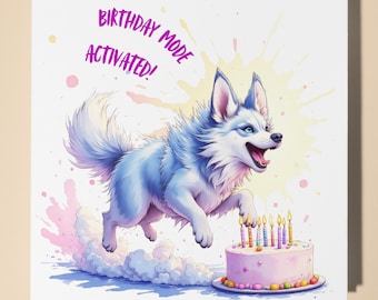 Siberian Husky dog Happy Birthday Card - Funny Animal - Premium Greeting Card & Envelope - Personalised Dog card - Mum Dad Son Sister Friend