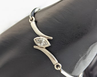 Gorgeous Zirconia Marquis Sterling Silver Hook Bangle Bracelet