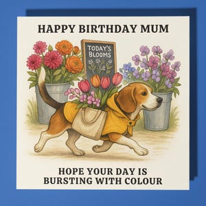 Beagle - Hoop dat je dag barst van de kleur - Gelukkige verjaardag moederkaart - Premium wenskaartenvelop - Gepersonaliseerde hondenkaart - moeder moeder