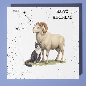 Gelukkige verjaardagskaart ram - grappig dier - premium wenskaart en envelop - gepersonaliseerde kaart met sterrenbeeld - zoon zus vriend moeder dochter
