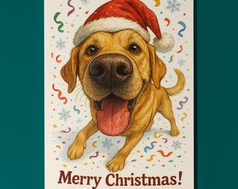Labrador Dog - Snout Party Collection Merry Christmas! Card - Funny Dog Breeds - Premium Greeting Card Envelope Personalised card - Friend
