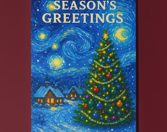 Festive Starry Night - Van Gogh -  Season's Greetings Card -  Premium Greeting Card Envelope - Personalised card - Friends Family members