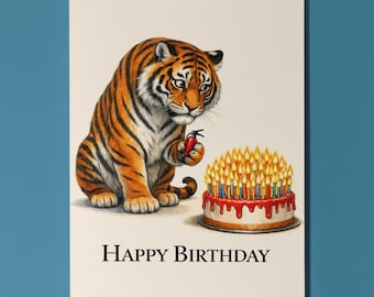 Animal Hugs Series Tiger: Safety First Happy Birthday Card Premium quality Greeting Card Envelope Personalised Big Cat Wild Cat Humorous