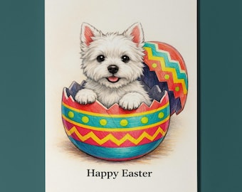 Dog Breeds - West Highland White Terrier Westie dog Happy Easter Card Funny Premium Greeting Card Envelope Personalised Friends Family