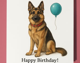 Dog Breeds Collection - German Shepherd Dog - Happy Birthday Card - Funny Animal - Premium Greeting Card and Envelope - Personalised card