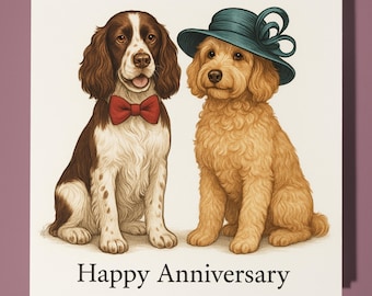 English Springer Spaniel Labradoodle - Happy Anniversary Card  Funny Animal - Premium Greeting Card Envelope - Personalised card -  Couple