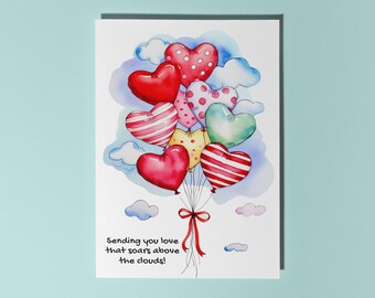 Handmade Nice Hearts balloons Sending you love that soars above the clouds Love Card Premium Greeting Card & Envelope