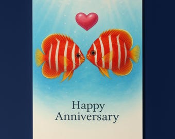 Rainbow Fish Parade Collection - Peppermint Angelfish Tropical fish - Anniversary Card -  Premium Greeting Card Envelope - Personalised card