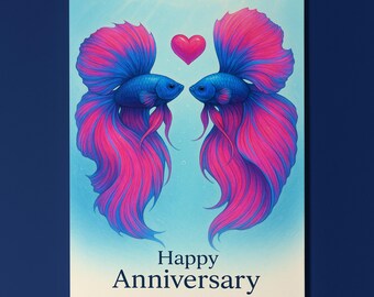 Rainbow Fish Parade Collection - Halfmoon Betta fish - Anniversary Card - Funny Animal - Premium Greeting Card  Envelope - Personalised card