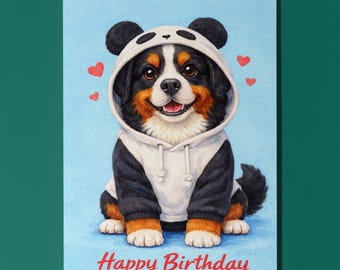 Felpa con cappuccio e stampa panda per compleanno di un Bovaro del Bernese, un simpatico regalo personalizzato per gli amanti dei cani.