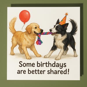 Labrador en border collie gelukkige verjaardagskaart - grappig dier - premium wenskaart en envelop - gepersonaliseerde grappige kaart - vriend familie