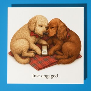 Labradoodle and Cocker Spaniel -  Engagement Card  Funny Animal - Premium Greeting Card & Envelope - Personalised Dog card - Couple