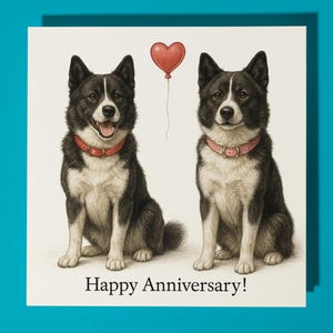 Karelische und rote Herz alles Gute zum Jubiläum Karte - Lustiges Tier - Premium Grußkarte & Umschlag - Personalisierte Hundekarte - Frau Mann