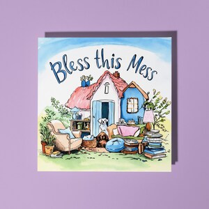 Süßes kleines Durcheinander im neuen Haus Handgemacht Bless This Mess Karte Lustige Tier Karte Tierliebhaber Premium Grußkarte Umschlag 2