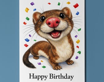 Animal Hugs Weasel: Pop Birthday Happy Birthday Card Premium Handmade Greeting Card Envelope Personalised Cute Animal Illustration Friends