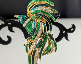 Beautiful Vintage Green Enamel Rhinestone Bird by Craft Jewellery