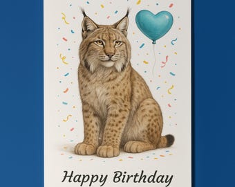 Wild Cats Party Collection - Lynx - Happy Birthday Card - Funny Animal - Premium Greeting Card & Envelope - Personalised card - Friend
