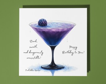 Handmade  Forbidden Nectar  cocktail -  Dark, smooth, and dangerously irresistible! - Happy Birthday Card Premium Greeting Card & Envelope