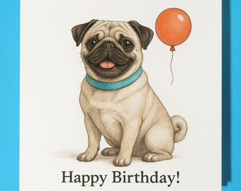 Dog Breeds Collection - Pug Dog - Happy Birthday Card - Funny Animal - Premium Greeting Card & Envelope - Personalised card - Friend Family
