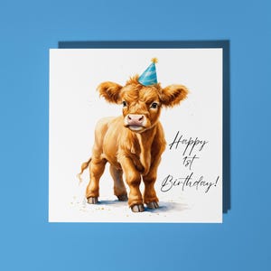 Handgemachte süsse kleine Kalb Karte zum 1.Geburtstag Geburtstagskarte Lustige Tier Karte Tierliebhaber Premium Grußkarte & Umschlag