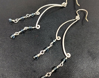 Lovely Silver tone Drop Crystal Beaded Earrings