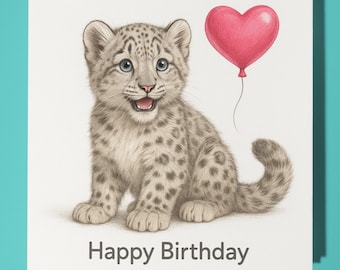 Animal Hugs Collection - Paw-ty Starter Snow Leopard Cub - Birthday Card - Funny Animal - Premium Greeting Card Envelope - Personalised card