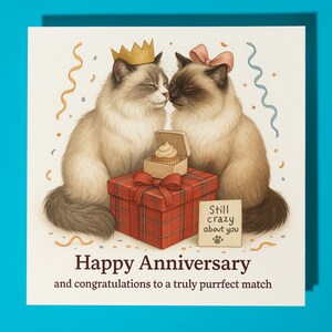 Ragdoll cats - Happy Anniversary Card  Funny Animal - Premium Greeting Card Envelope - Personalised Dog card - Husband Boyfriend Wife