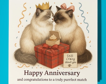Ragdoll cats - Happy Anniversary Card  Funny Animal - Premium Greeting Card Envelope - Personalised Cat card - Husband Boyfriend Wife