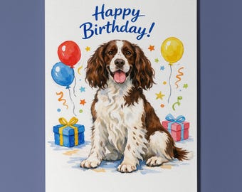 Springer Spaniel Dog Happy Birthday Card - Funny Animal - Premium Greeting Card and Envelope Personalised card - Dog Breeds Friends Family