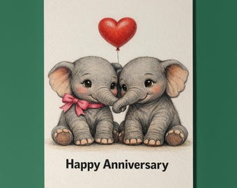 Animal Hugs Collection Elephant Trunk Kiss Happy Anniversary Card - Premium Greeting Card & Envelope - Personalised funny - Couples Spouses