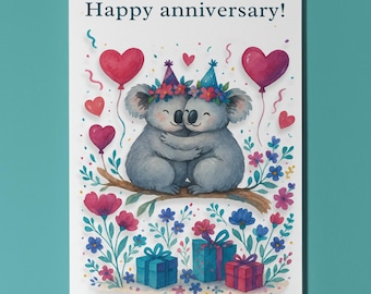 Koala Love Hugs Happy Anniversary! Card Premium Greeting Card and Envelope - Funny animals - Personalised  Friends Family members Wife