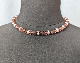 Lovely Vintage Pink Crystals Rhinestone Necklace Choker