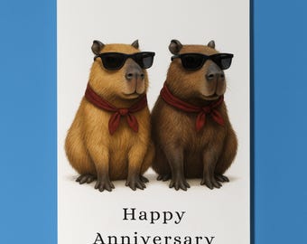 The Sunglass Pack Collection - Capybara Duo - Happy Anniversary Card - Funny Animal - Premium Greeting Card Envelope - Personalised card