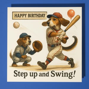 Beagle baseball - Biglietto di auguri di buon compleanno - Animale divertente - Busta per biglietti di auguri premium Biglietto divertente personalizzato - amico di famiglia