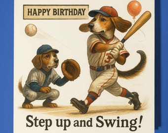 Beagle baseball - Happy Birthday Card - Funny Animal - Premium Greeting Card Envelope  Personalised funny card - family friend